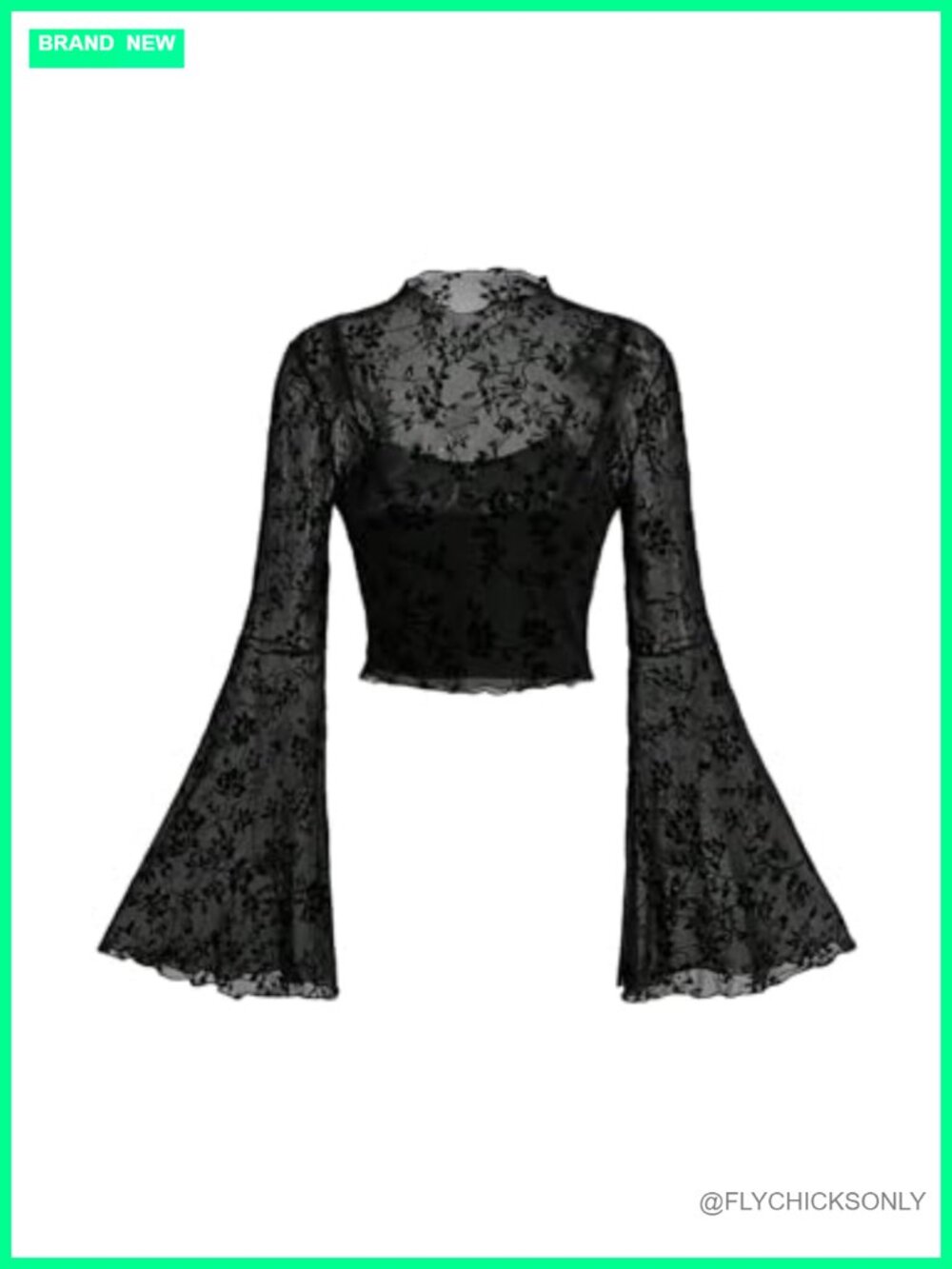 Women's Gothic Mesh Bell Sleeve Crop Top Floral Print Concert Outfit